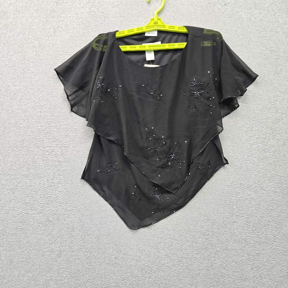 Coldwater Creek Women Blouse P8 Black Floral Chiffon Beaded Witchy Fairy NWT
